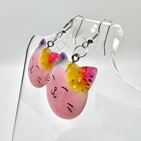Cat Earrings - Glitter Earrings - Pastel Earrings - Kitty Cat Earrings - Picture 6 of 10